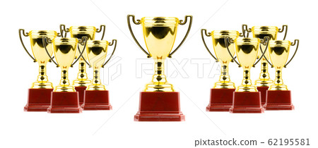 Trophy and medal closeup on white background 62195581