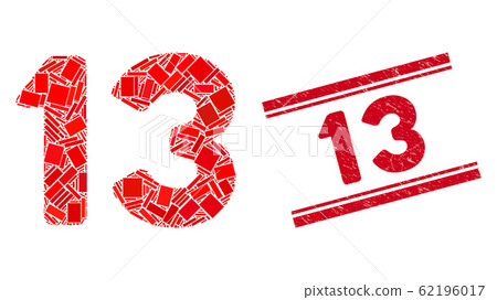 13 Number Text Mosaic and Grunge 13 Stamp Seal with Lines 62196017
