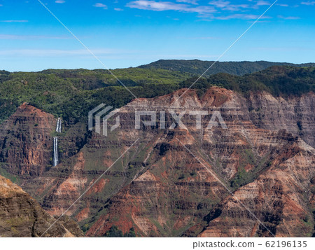 Panoramic view of Waimea Canyon and its waterfalls: The grand canyon of Kauai, Hawaii. 62196135