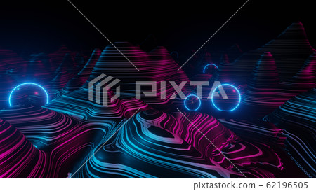 80s retro style canyon with glowing spheres 3d...-插圖素材 [62196505] - PIXTA圖庫