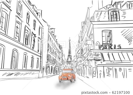 Street in paris - sketch  illustration 62197100