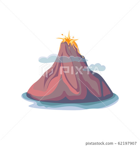 Cartoon hot volcano with magma and lava. Vulcano rock mountains icon isolated on white. Vector illustration Cartoon hot volcano with magma and lava. Vulcano rock mountains icon isolated on white. Vector illustration 62197907