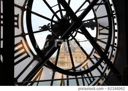 Overlooking the Louvre across the Seine from the Orsay Museum clock Overlooking the Louvre across the Seine from the Orsay Museum clock 62198062