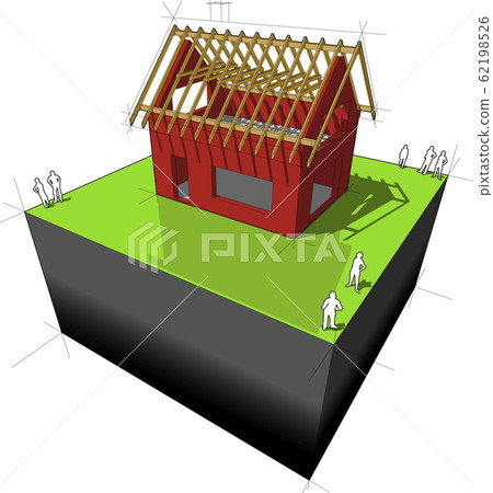 Construction of simple detached house with wooden roof framework construction Construction of simple detached house with wooden roof framework construction 62198526