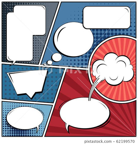 Abstract creative concept vector comic pop art style blank, layout template with clouds beams and 62199570
