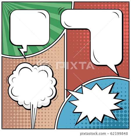 Abstract creative concept vector comic pop art style blank, layout template with clouds beams and 62199848