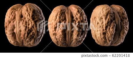 Set of whole walnuts isolated on a black background 62201418