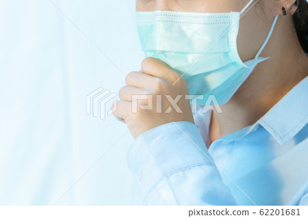 woman cough with face mask protection, Coronavirus, air pollution, allergic sick woman 62201681