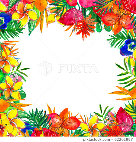 Watercolor Background with tropical plants and flowers 62201997