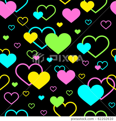 Modern seamless pattern with colorful hearts. Vector individual elements on black background. 62202610