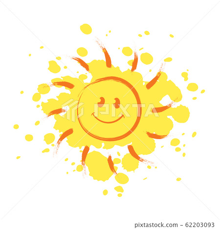 Cheerful smiling Sun with paint drops on Cheerful smiling Sun with paint drops on 62203093
