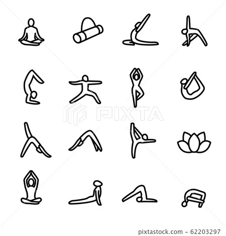 Meditation Practice Yoga Sign Black Thin Line Icon Set. Vector 62203297