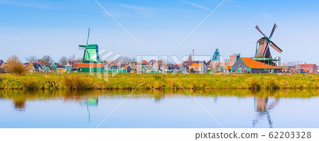 Windmills of Zaanse Schans village, Netherlands 62203328