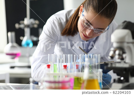 Modern experiments with chemicals in laboratory. 62204103