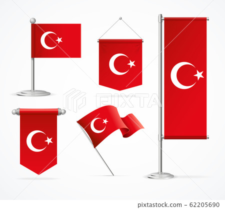 Realistic 3d Detailed Turkey Flag Banner Set. Vector Realistic 3d Detailed Turkey Flag Banner Set. Vector 62205690