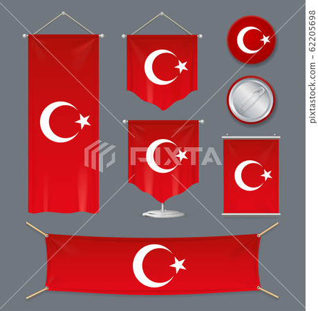 Realistic 3d Detailed Turkey Flag Banner Set. Vector Realistic 3d Detailed Turkey Flag Banner Set. Vector 62205698