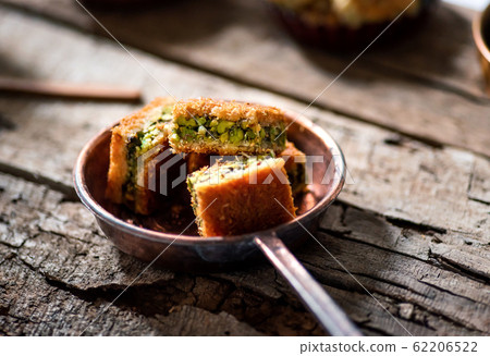 Arabic Dessert With Pistachio Kadayif Pieces Stock Photo 62206522 Pixta