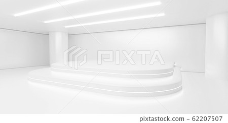 abstract white background architecture glossy room 3d render illustration with showroom staircase podium 62207507