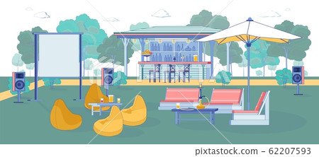 Exterior Street Cafe Bar with Music, Illustration. 62207593