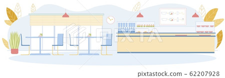 Public Canteen or Self-service Cafeteria Interior. 62207928