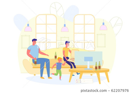 Father and Sons Watching Football Match at Home. 62207976