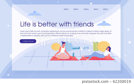 Landing Page with Cartoon Female Friends on Yoga 62208019