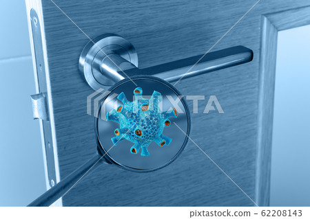 Virus cell on the door handle magnified image 62208143
