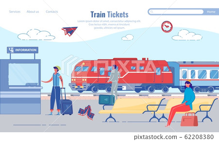 Buying Train Tickets for Train Station, Cartoon. Buying Train Tickets for Train Station, Cartoon. 62208380
