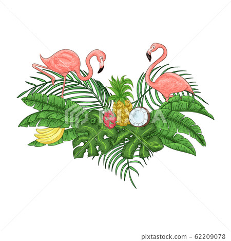 Flamingo bird party invitation. Tropical Hawaiian poster. 62209078