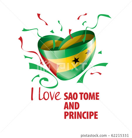 National flag of the Sao Tome and Principe in the shape of a heart and the inscription I love Sao Tome and Principe. Vector illustration 62215331