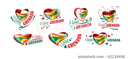 National flag of the Grenada in the shape of a heart and the inscription I love Grenada. Vector illustration 62216498