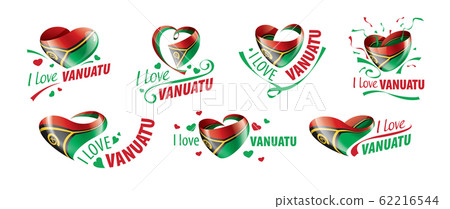 National flag of the Vanuatu in the shape of a heart and the inscription I love Vanuatu. Vector illustration 62216544