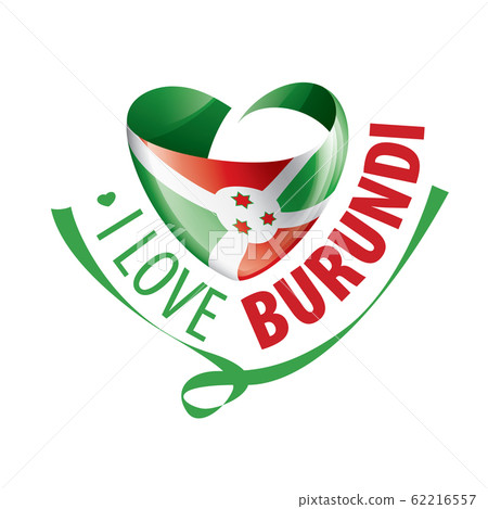 National flag of the Burundi in the shape of a heart and the inscription I love Burundi. Vector illustration 62216557