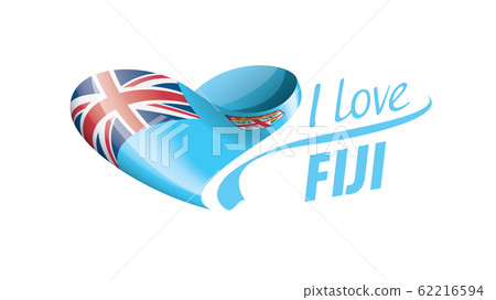 National flag of the Fiji in the shape of a heart and the inscription I love Fiji. Vector illustration 62216594
