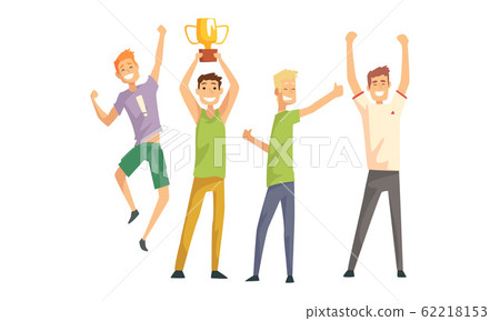 Cheerful Successful Men Characters Set, Smiling Guys in Casual Clothes Celebrating Victory Vector Illustration Cheerful Successful Men Characters Set, Smiling Guys in Casual Clothes Celebrating Victory Vector Illustration 62218153