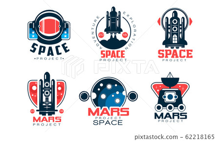Mars Project Logo Collection, Space, Exploration, Red Planet Colonization Labels Vector Illustration 62218165