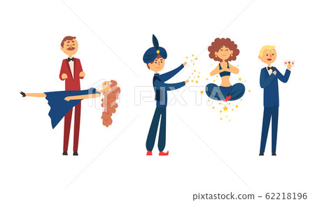 Magicians Performing Tricks Set, Circus Artists Characters Taking Part at Magic Show, Vector Illustration 62218196