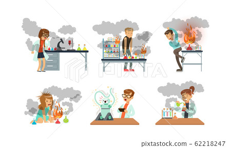 Collection of Young Scientist After Failed Experiments, Schoolchildren Experimenting in Science Laboratory Vector Illustration Collection of Young Scientist After Failed Experiments, Schoolchildren Experimenting in Science Laboratory Vector Illustration 62218247