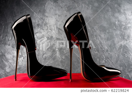 Black fetish shiny patent leather stiletto high Black fetish shiny patent leather stiletto high 62219824