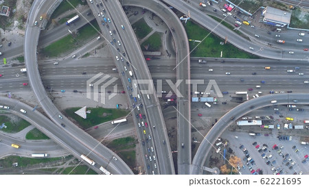 top down view overpass road day traffic in kiev 62221695