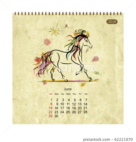 Calendar 14 June Art Horses For Your Design Stock Illustration