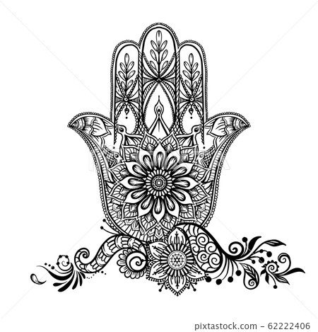 Ornate hand drawn hamsa. 62222406