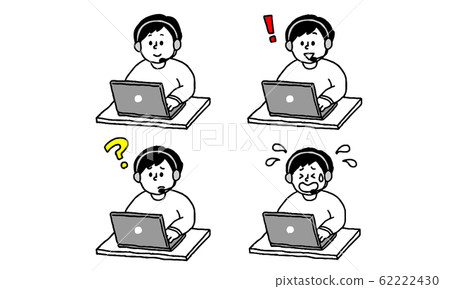 Head set Male set that operates a personal computer in plain clothes (simple) Head set Male set that operates a personal computer in plain clothes (simple) 62222430