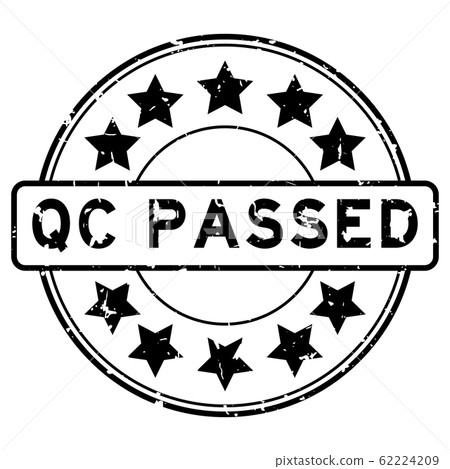 Grunge black QC (Quality control) passed word round rubber seal stamp on white background 62224209