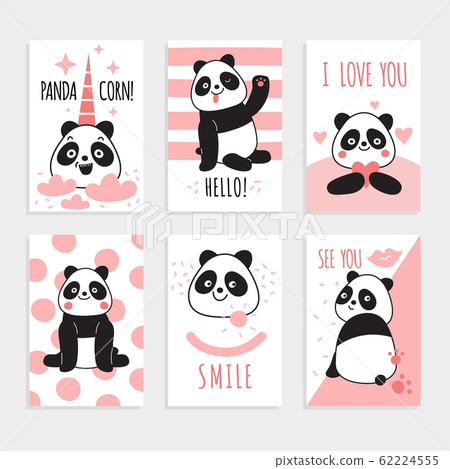 Panda cards. Cute chinese bears, happy panda... - Stock Illustration  [62224555] - PIXTA