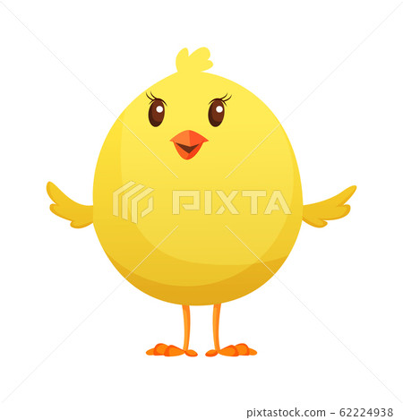 Cute little cartoon chick waiting something isolated on a white background. Funny yellow chicken. Vector illustration of little chicken for children 62224938