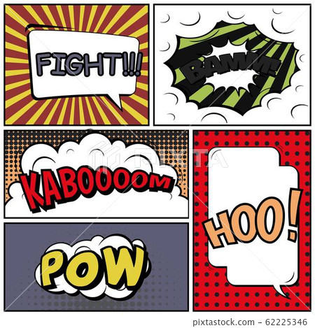 Abstract creative concept vector comic pop art style blank, layout template with clouds beams and 62225346