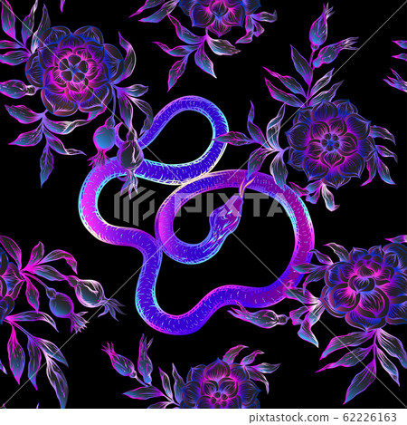 Roses and snake. Seamless pattern, background. 62226163
