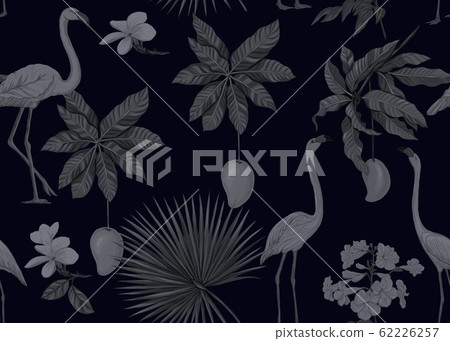 Seamless pattern, background. with tropical plants and flowers with orchid and tropical birds. Seamless pattern, background. with tropical plants and flowers with orchid and tropical birds. 62226257