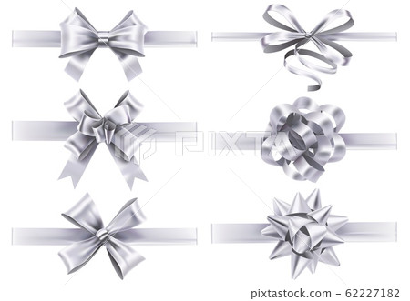 Realistic white ribbons with bows. Festive wrapping bow, holiday gift ribbon decoration realistic vector collection Realistic white ribbons with bows. Festive wrapping bow, holiday gift ribbon decoration realistic vector collection 62227182